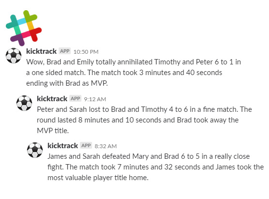 A match review posted to Slack